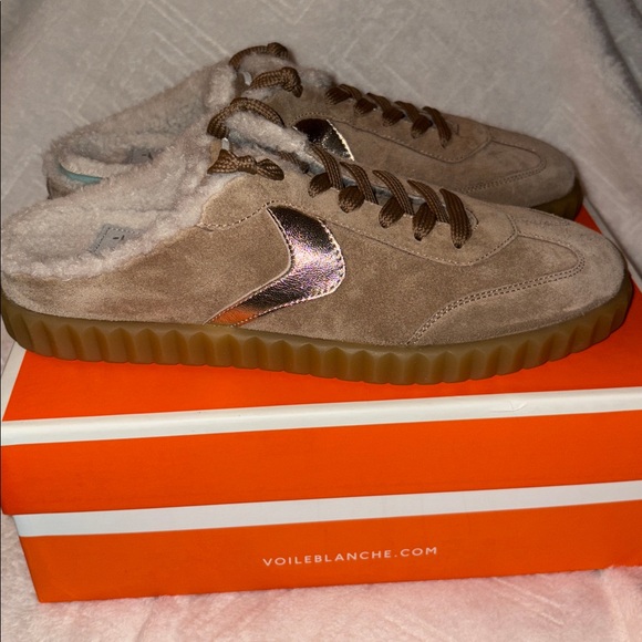 NWT VOILE BLANCHE Ines Faux Shearling Lined Mule in Light Brown - Picture 10 of 16